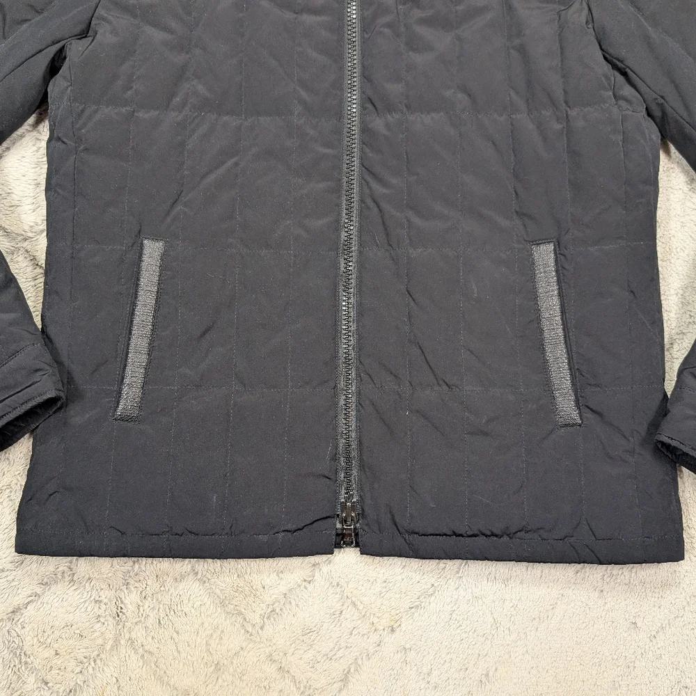 John Varvatos Jacket Mens M Black Quilted Down Puffer Full Zip Hood Moto - Picture 3 of 11
